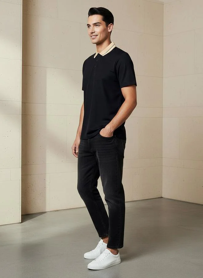 سبلاش فيڤ Men Short Sleeves Contrast Collar Polo T-shirt